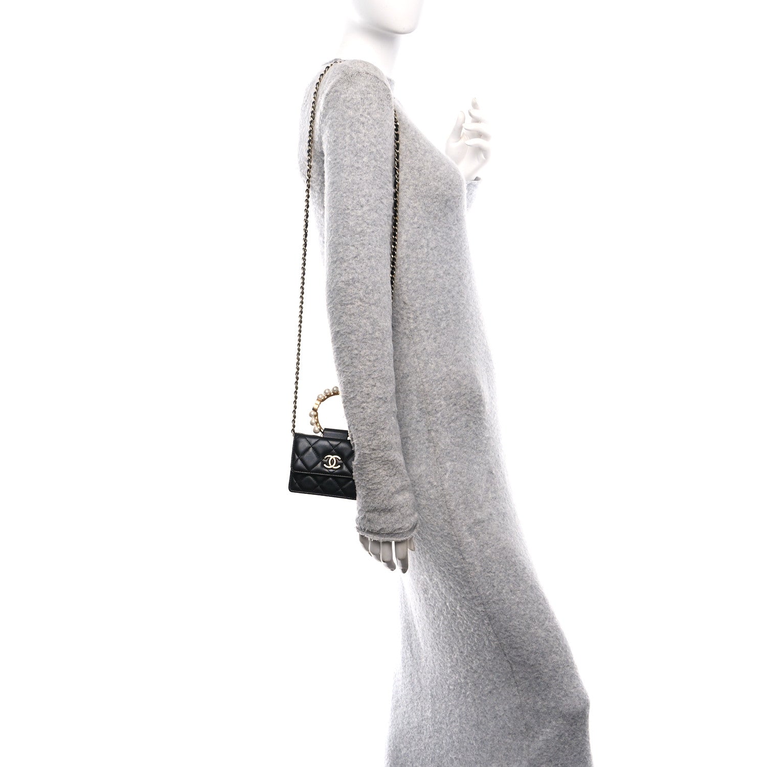 Chanel Lambskin Quilted Pearl Crown Clutch With Chain Black 2 of 11