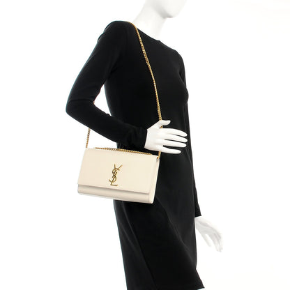 Saint Laurent Grain De Poudre Medium Classic Monogram Kate Satchel Dove White 2 of 13