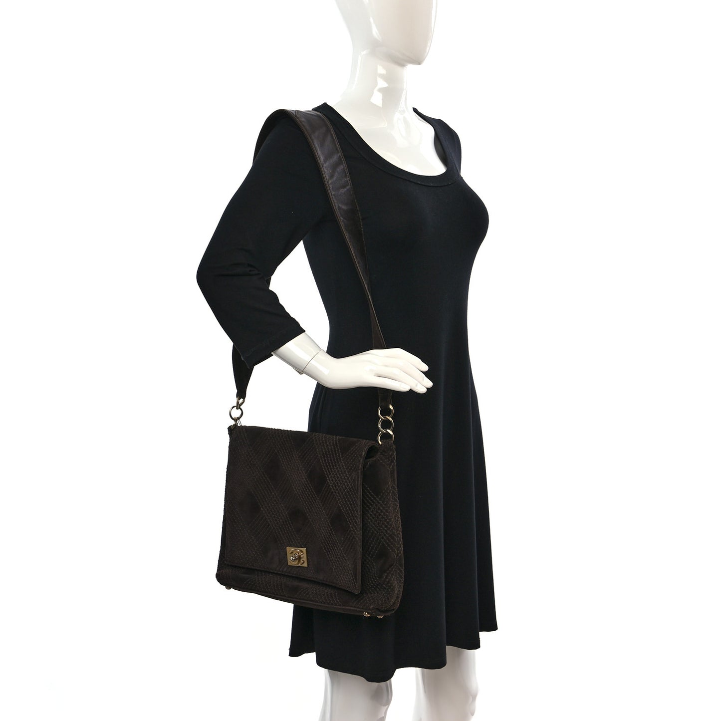 Suede Stitched CC Messenger Flap Bag Brown