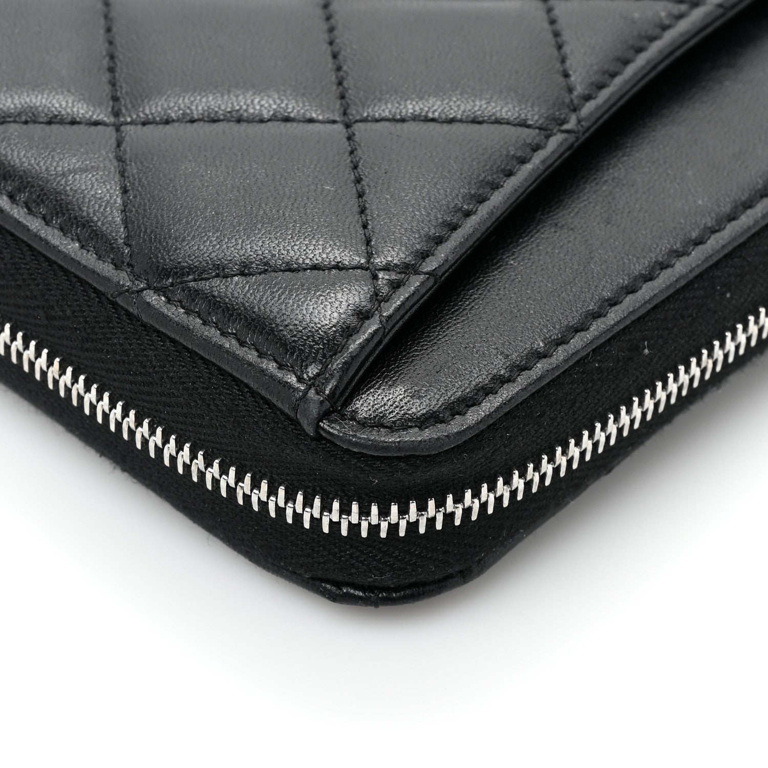 Chanel Lambskin Quilted Large Gusset Zip Around Wallet Black 14 of 18