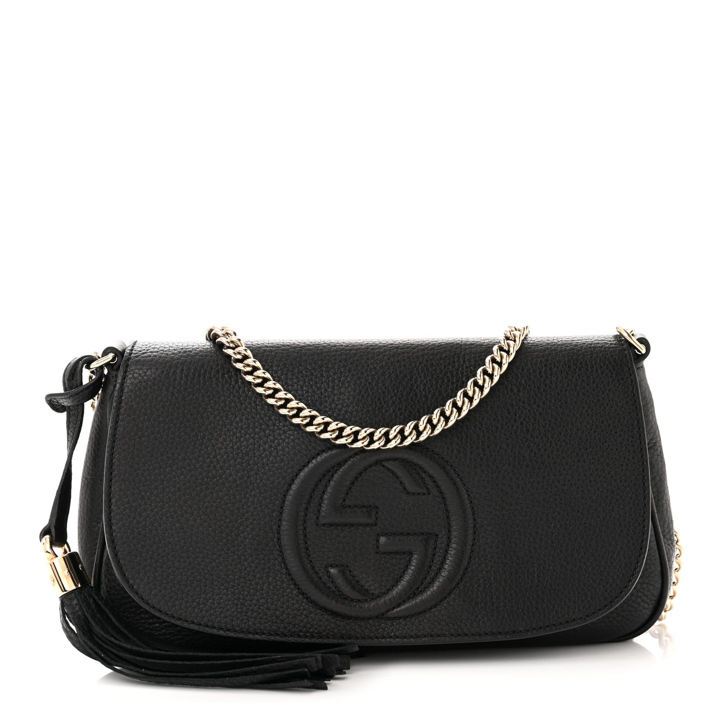 Pebbled Calfskin Medium Soho Flap Crossbody Black