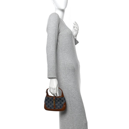 Gucci New Denim GG Monogram Calfskin Mini Jackie 1961 Hobo Blue Tea Cuir 2 of 10