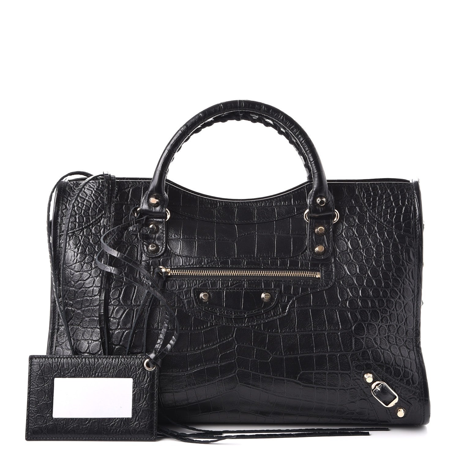 Balenciaga Calfskin Crocodile Embossed Classic Hardware City Black 1 of 7