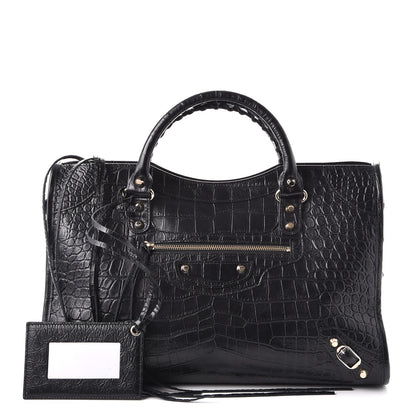 Balenciaga Calfskin Crocodile Embossed Classic Hardware City Black 1 of 7