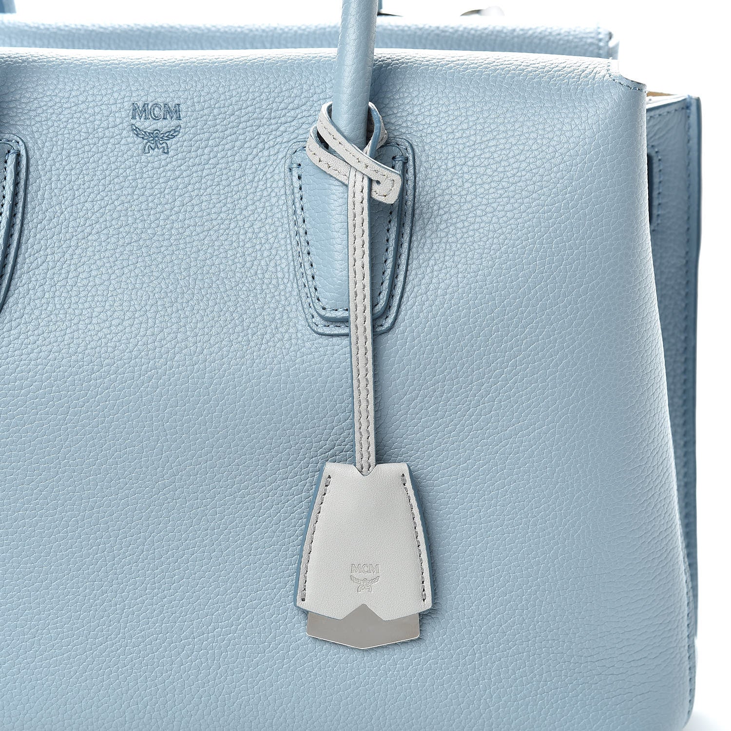 MCM Grained Calfskin Medium Milla Tote Sky Blue 9 of 12