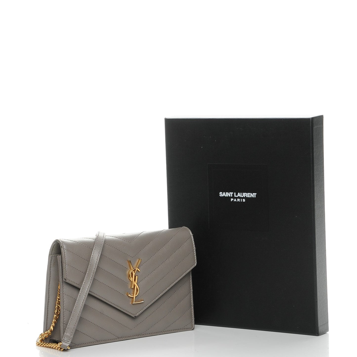 Grain De Poudre Matelasse Chevron Monogram Chain Wallet Fog