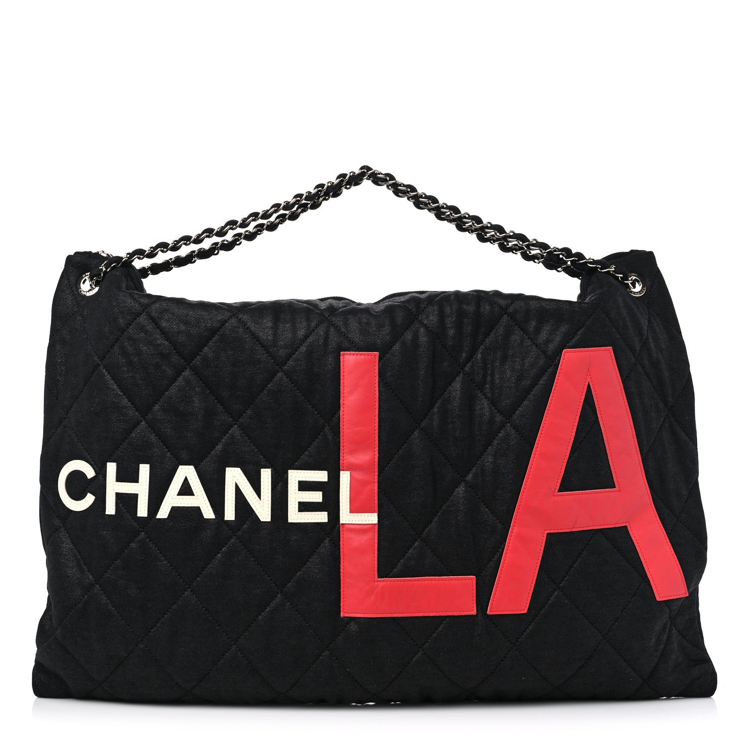 Chanel Jersey Quilted LA Cabas Bag Black Red 1 of 12