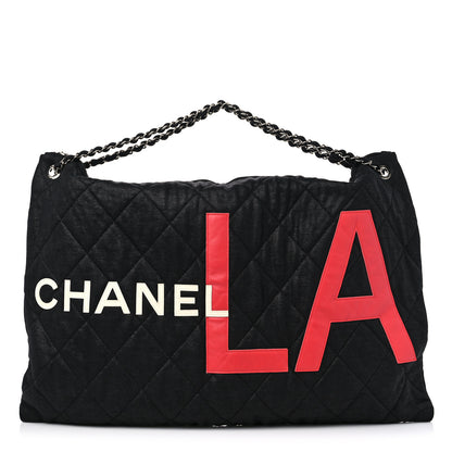 Chanel Jersey Quilted LA Cabas Bag Black Red 1 of 12