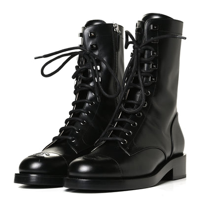 Chanel Calfskin Lace Up Combat Boots 37 Black 3 of 8