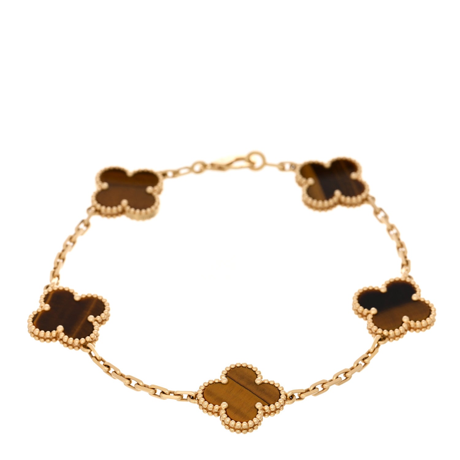 Van Cleef & Arpels 18K Yellow Gold Tiger Eye 5 Motifs Vintage Alhambra Bracelet 1 of 5