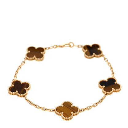 Van Cleef & Arpels 18K Yellow Gold Tiger Eye 5 Motifs Vintage Alhambra Bracelet 1 of 5