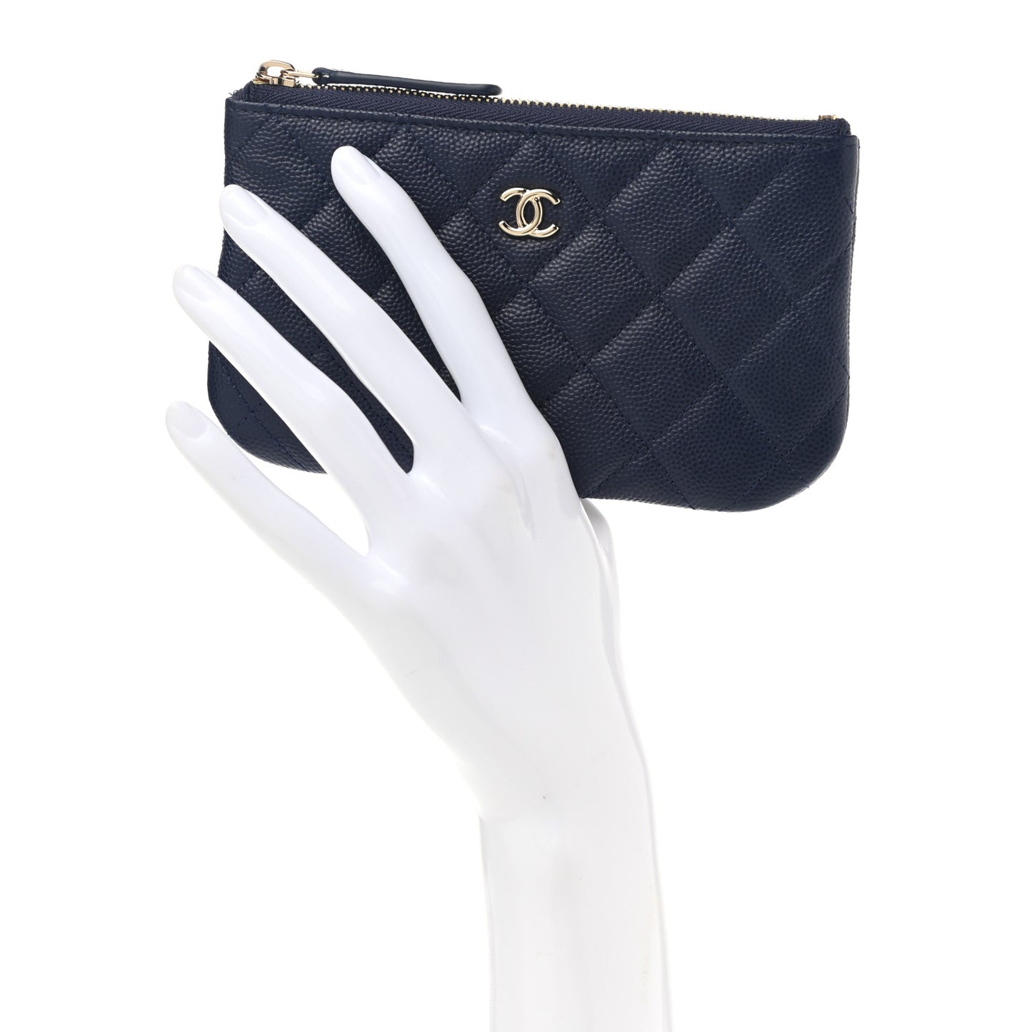 Caviar Quilted Small Cosmetic Case Navy Blue