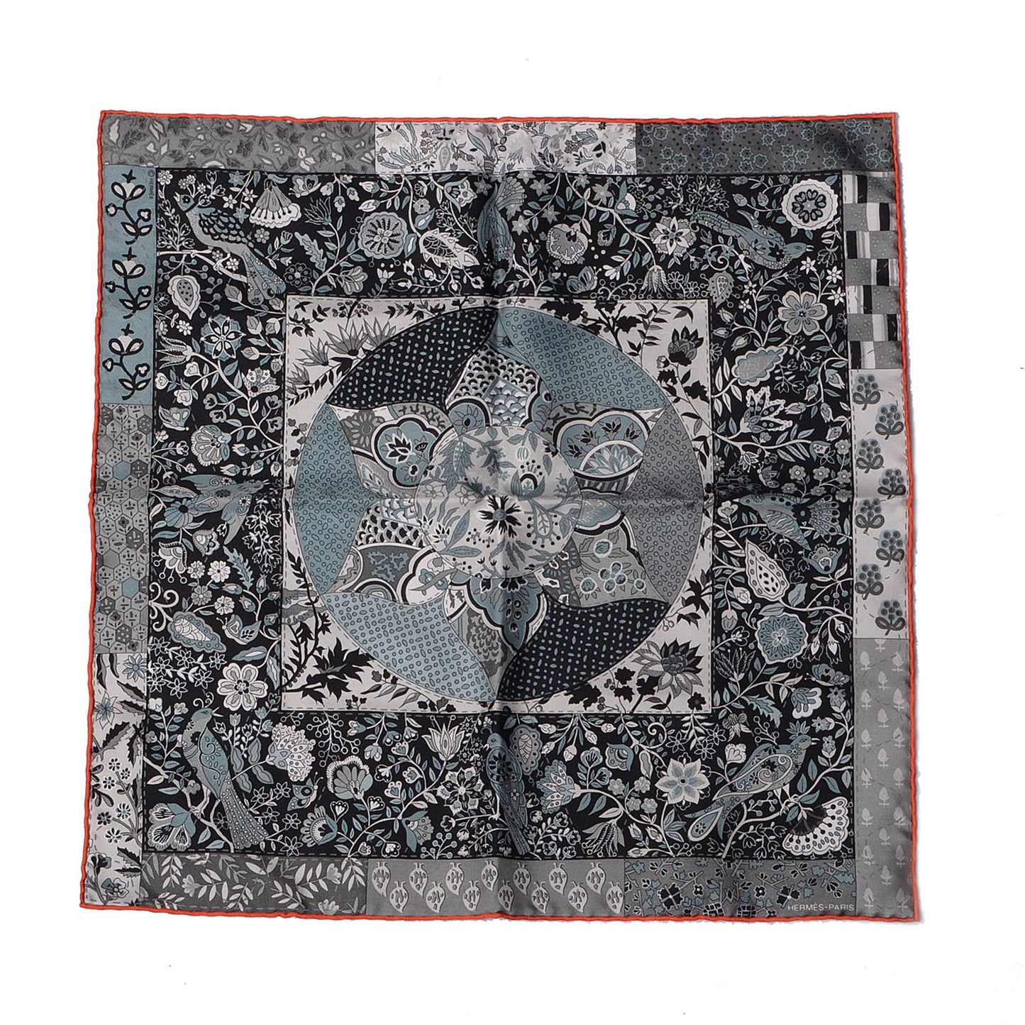 Silk Pique Fleuri De Provence Pocket Square 45 Scarf Capucine Anthracite Noir