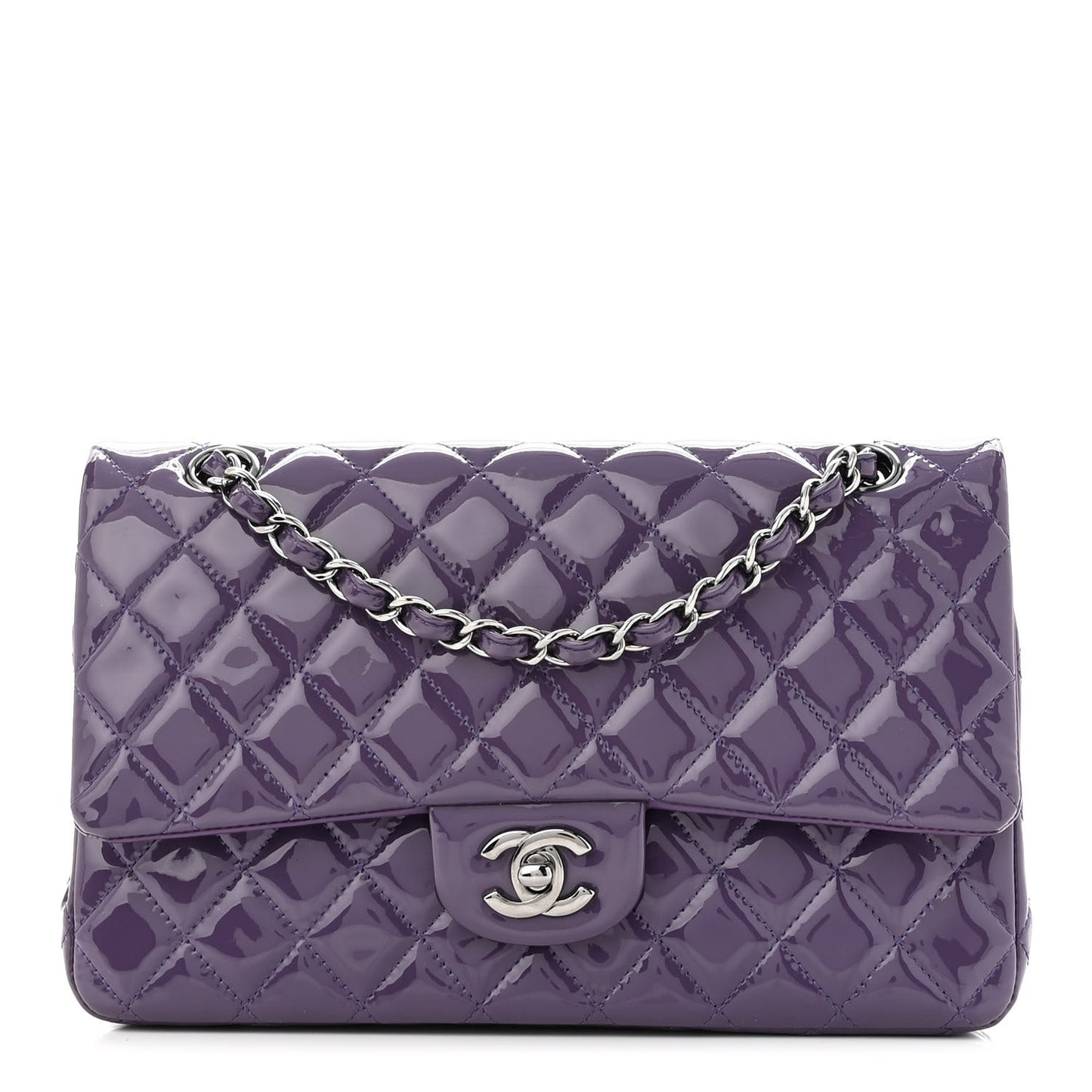 Patent Quilted Medium Double Flap Light Purple