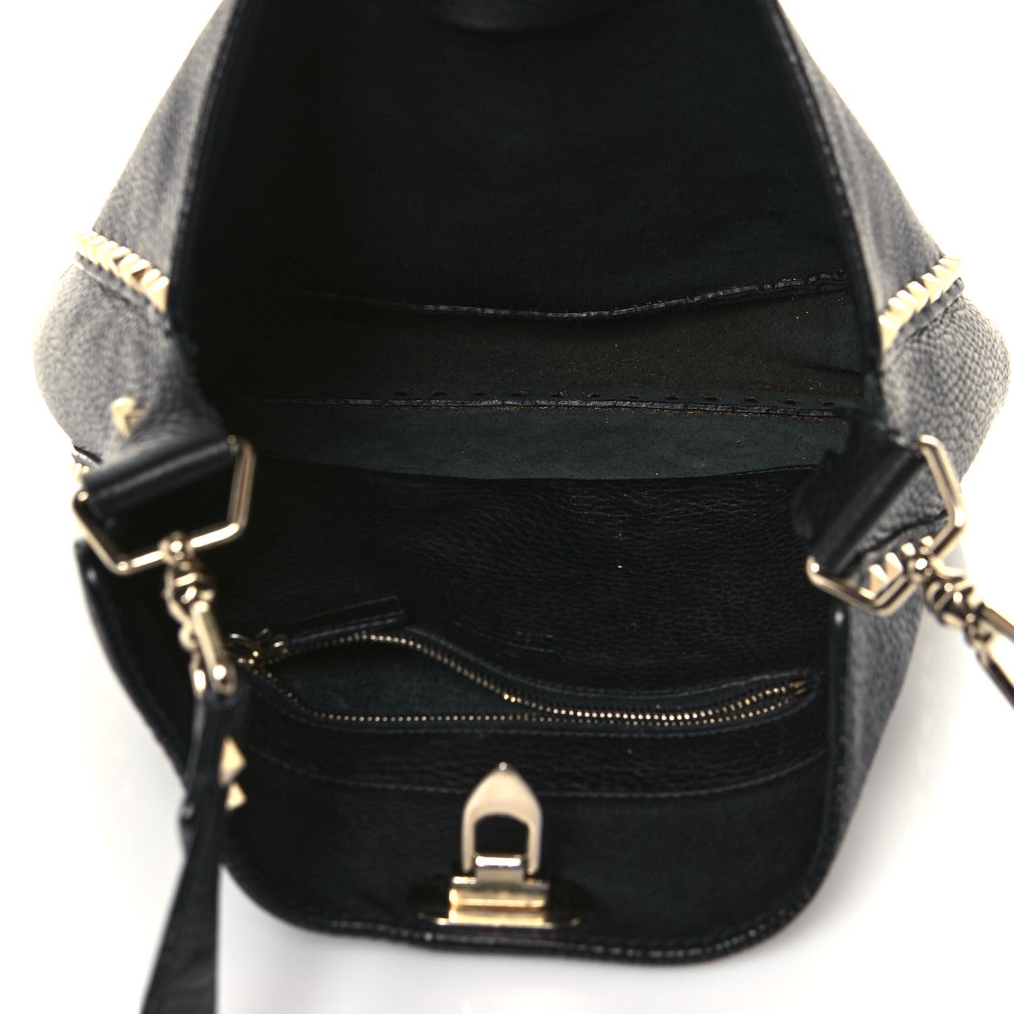 Pebbled Calfskin Large Rockstud Flip-Lock Messenger Bag Black