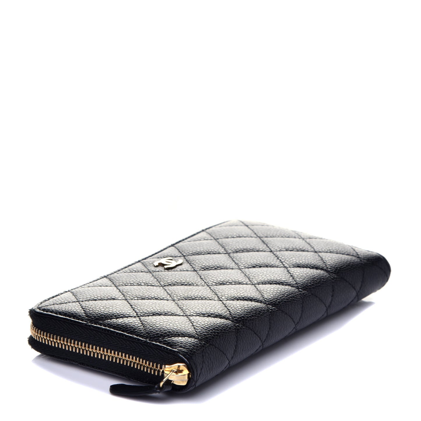 Caviar Quilted Large Gusset Zip Around Wallet Black