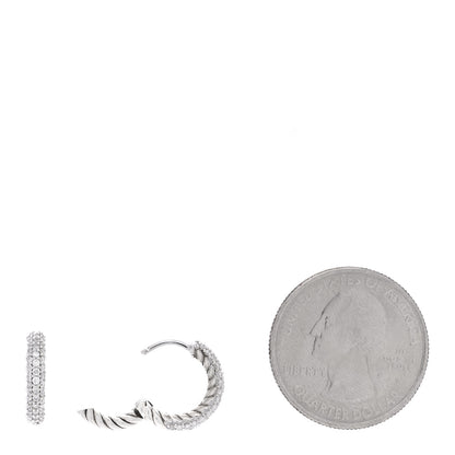 David Yurman Sterling Silver Diamond Petite Pave Huggie Hoop Earrings 2 of 4