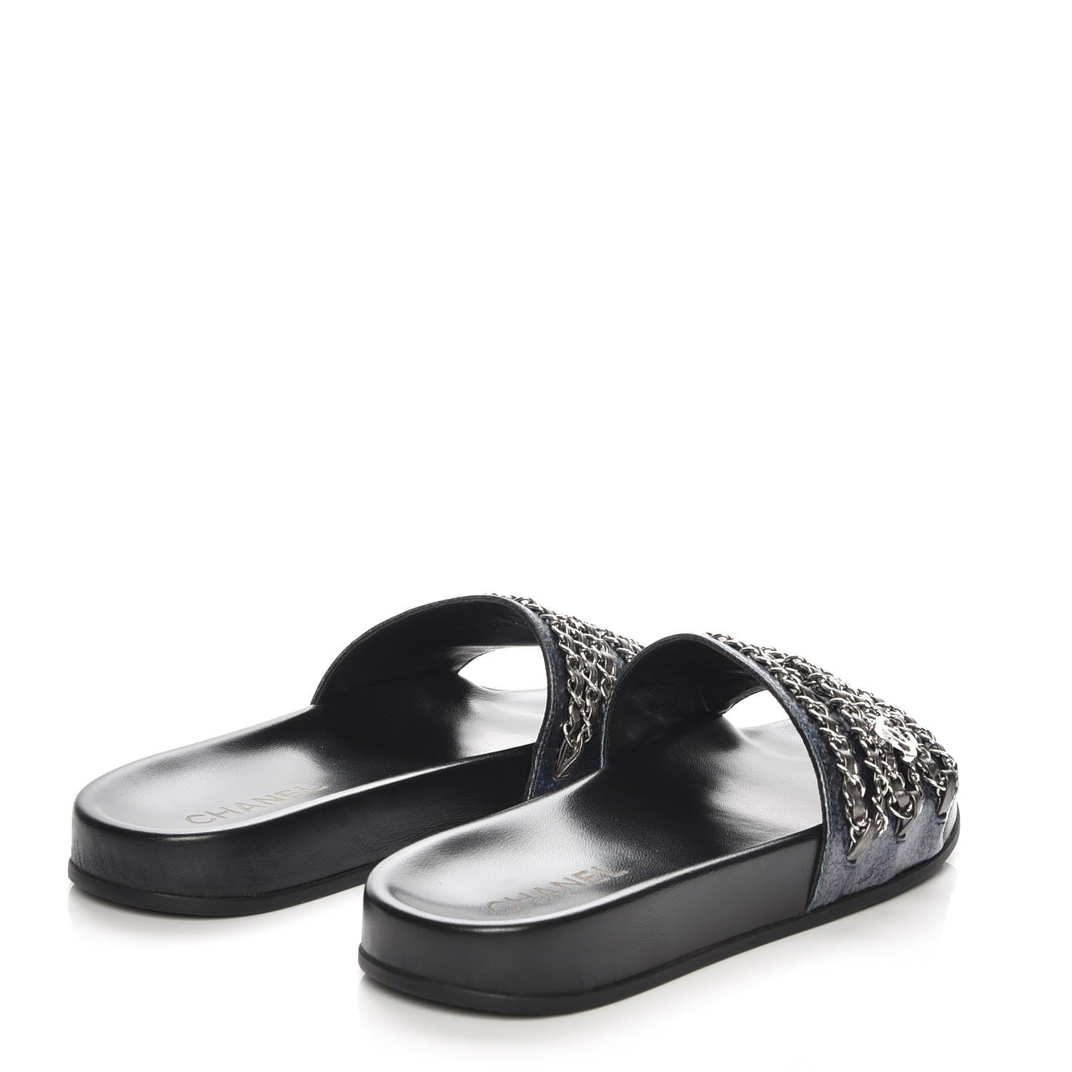 Chanel Lambskin Chain Flat Sandals 39 Dark Blue 4 of 10