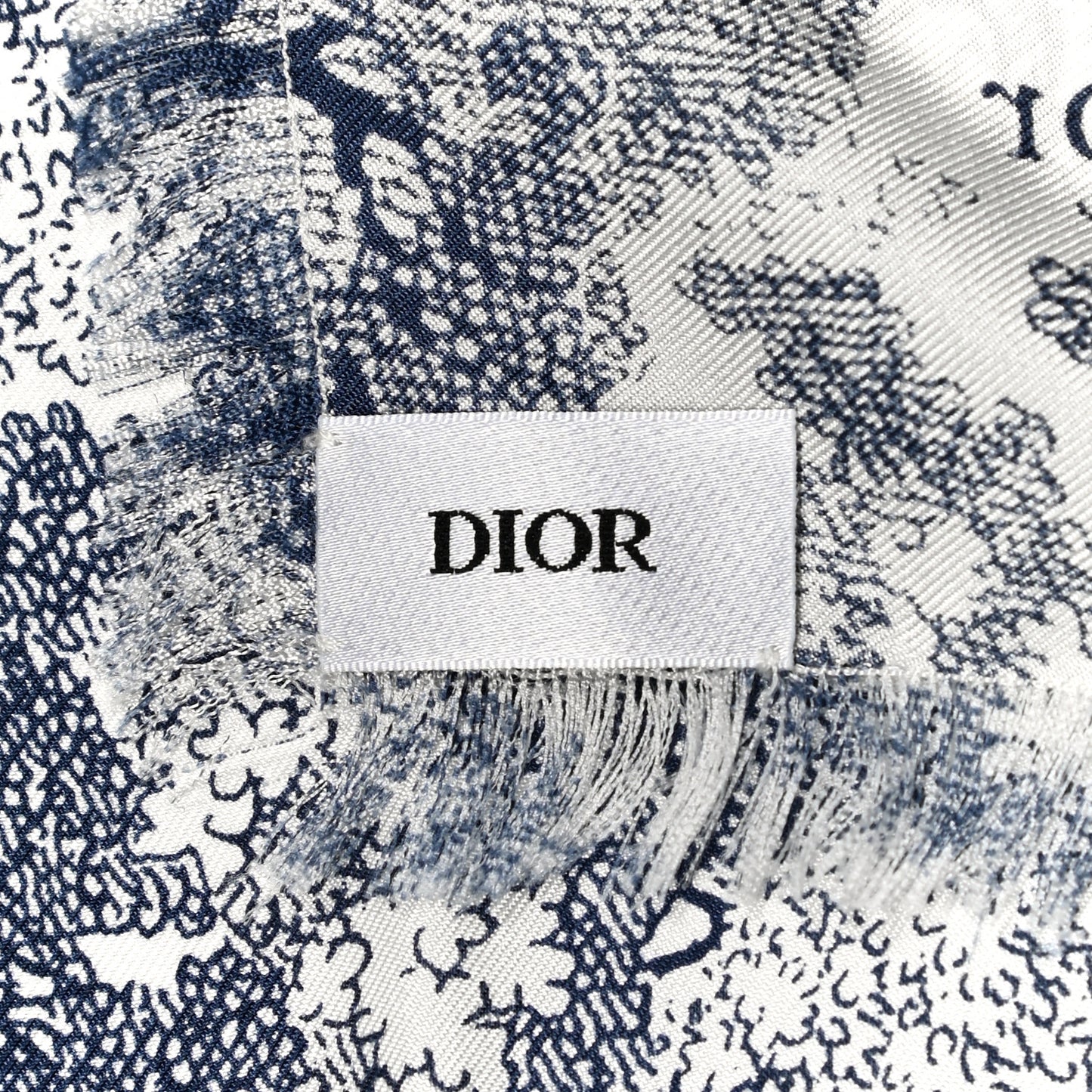 Silk Toile De Jouy Fringe Scarf Blue
