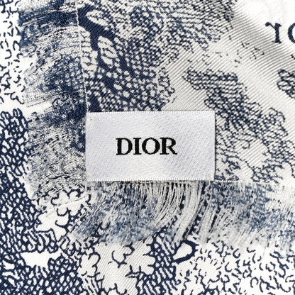 Christian Dior Silk Toile De Jouy Fringe Scarf Blue 4 of 4