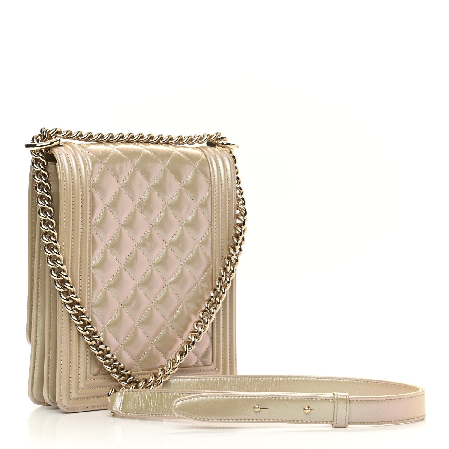 Chanel Iridescent Calfskin Quilted North South Boy Flap Beige 3 of 10