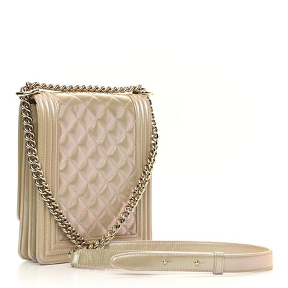 Chanel Iridescent Calfskin Quilted North South Boy Flap Beige 3 of 10