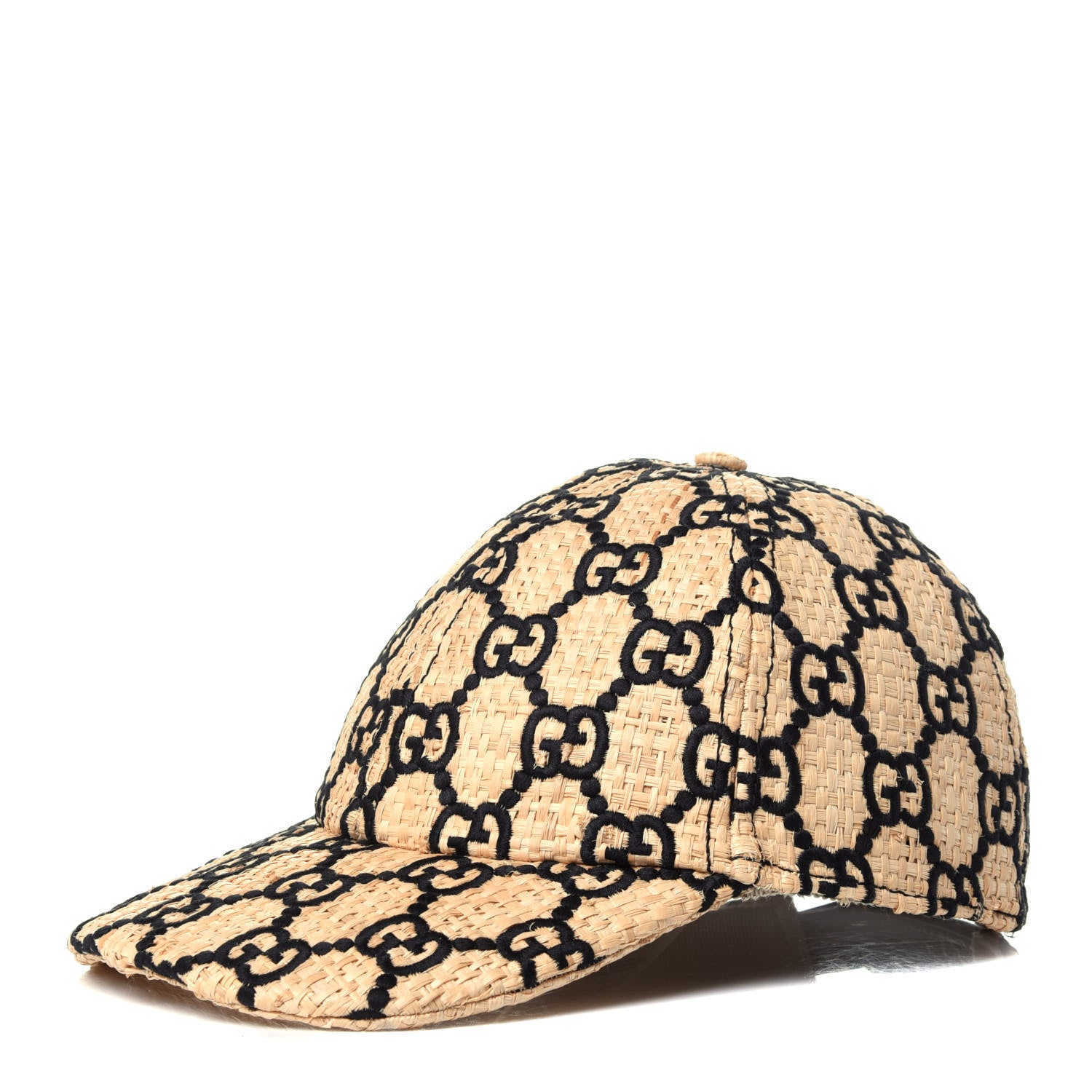 Gucci Raffia GG Monogram Elaphe Embroidered Aisha Baseball Hat M Ivory Black 1 of 10
