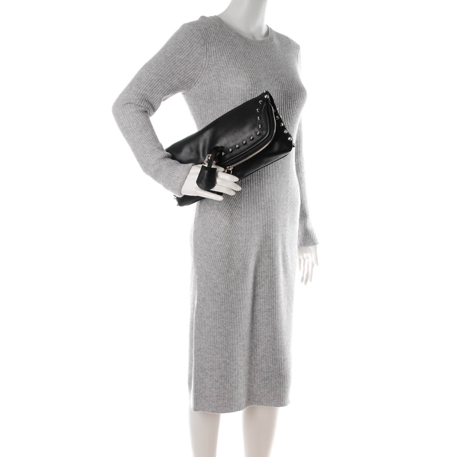 Alexander McQueen Calfskin Studded Padlock Skull Clutch Black 2 of 7