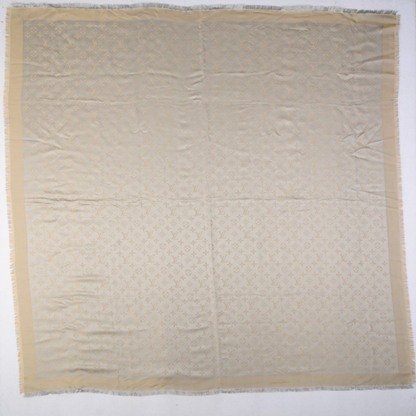 Silk Wool Monogram Shine Shawl Beige