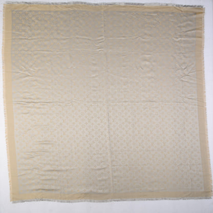Louis Vuitton Silk Wool Monogram Shine Shawl Beige 3 of 6