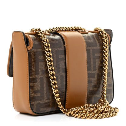 Fendi Glazed Fabric Vitello Century FF 1974 Stamp Patch Mini Double F Crossbody Bag Mogano Panna Caramello 3 of 12
