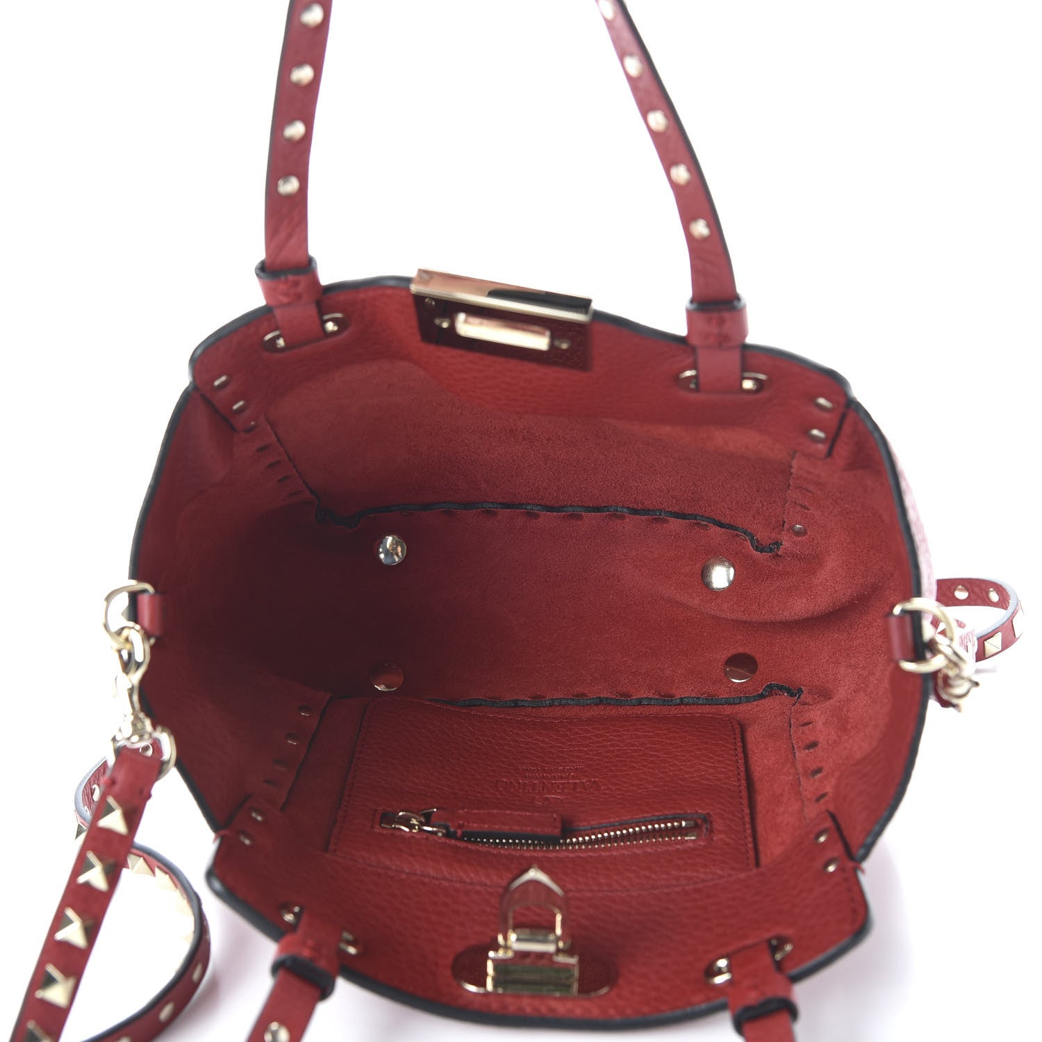 Valentino Garavani Pebbled Calfskin Mini Rockstud Tote Red 5 of 9
