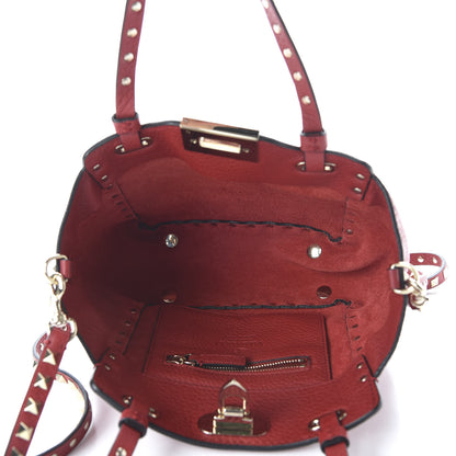 Valentino Garavani Pebbled Calfskin Mini Rockstud Tote Red 5 of 9