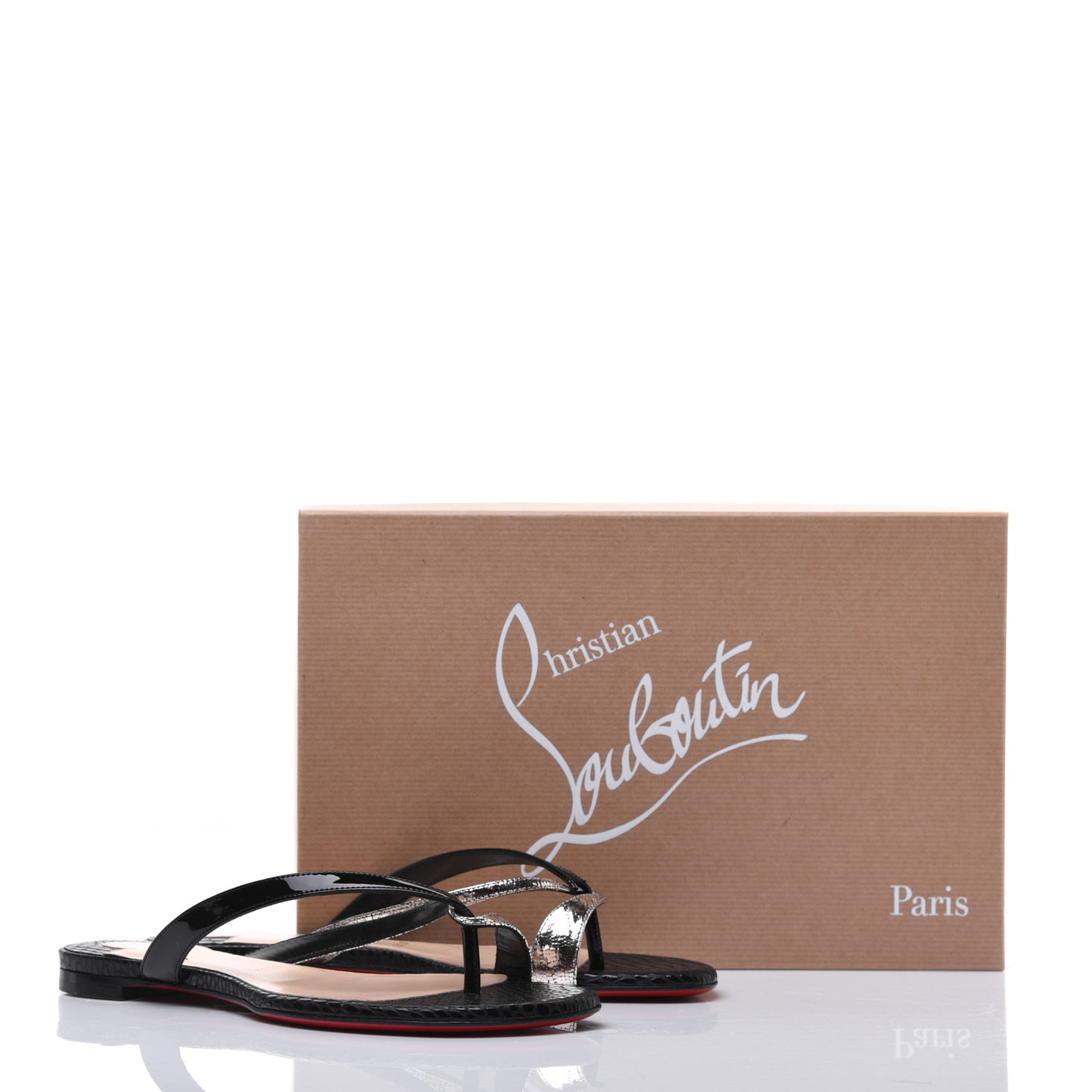 Patent Lame Cabaret Minimeyer Flat Sandals 36 Black Platine