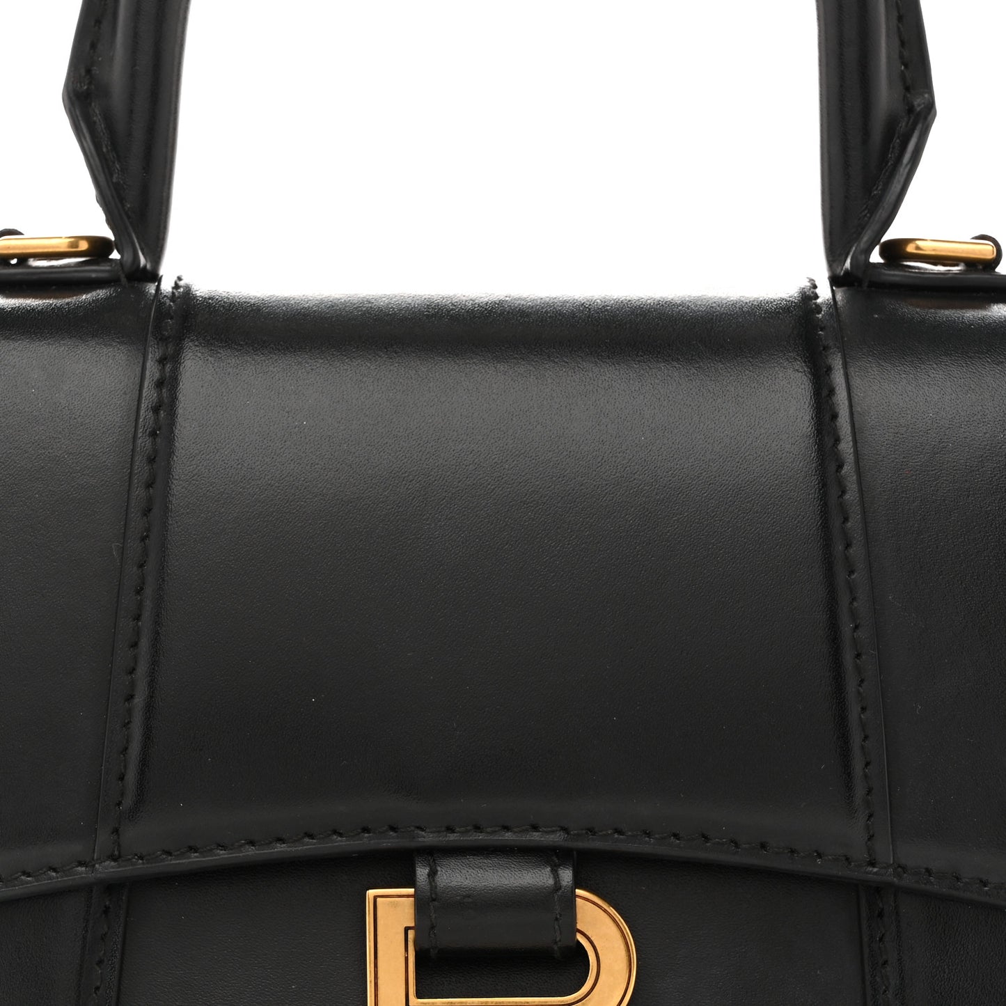 Shiny Box Calfskin Hourglass Top Handle Bag XS Black