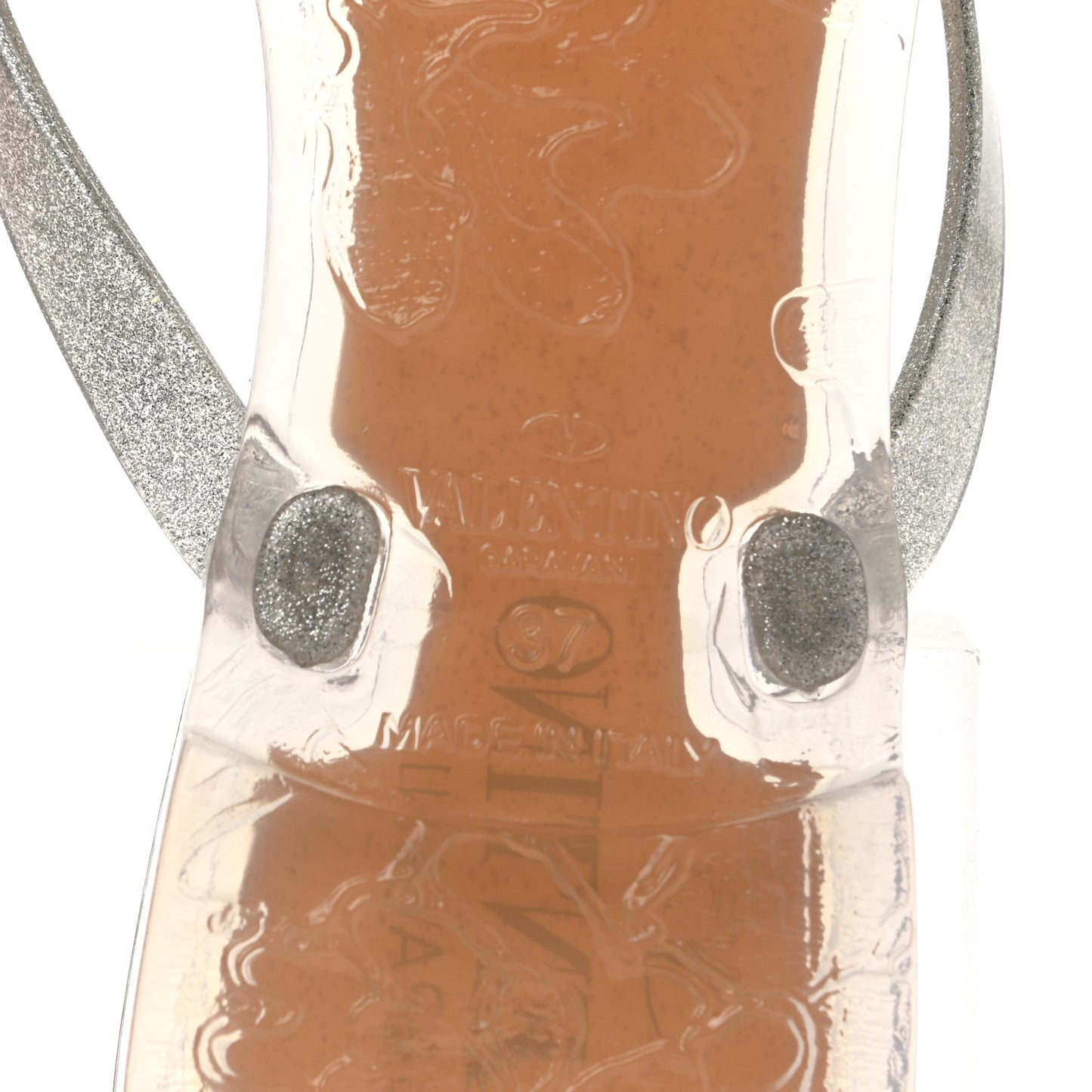 PVC Jelly Glitter Rockstud Bow Thong Sandals 37 Silver