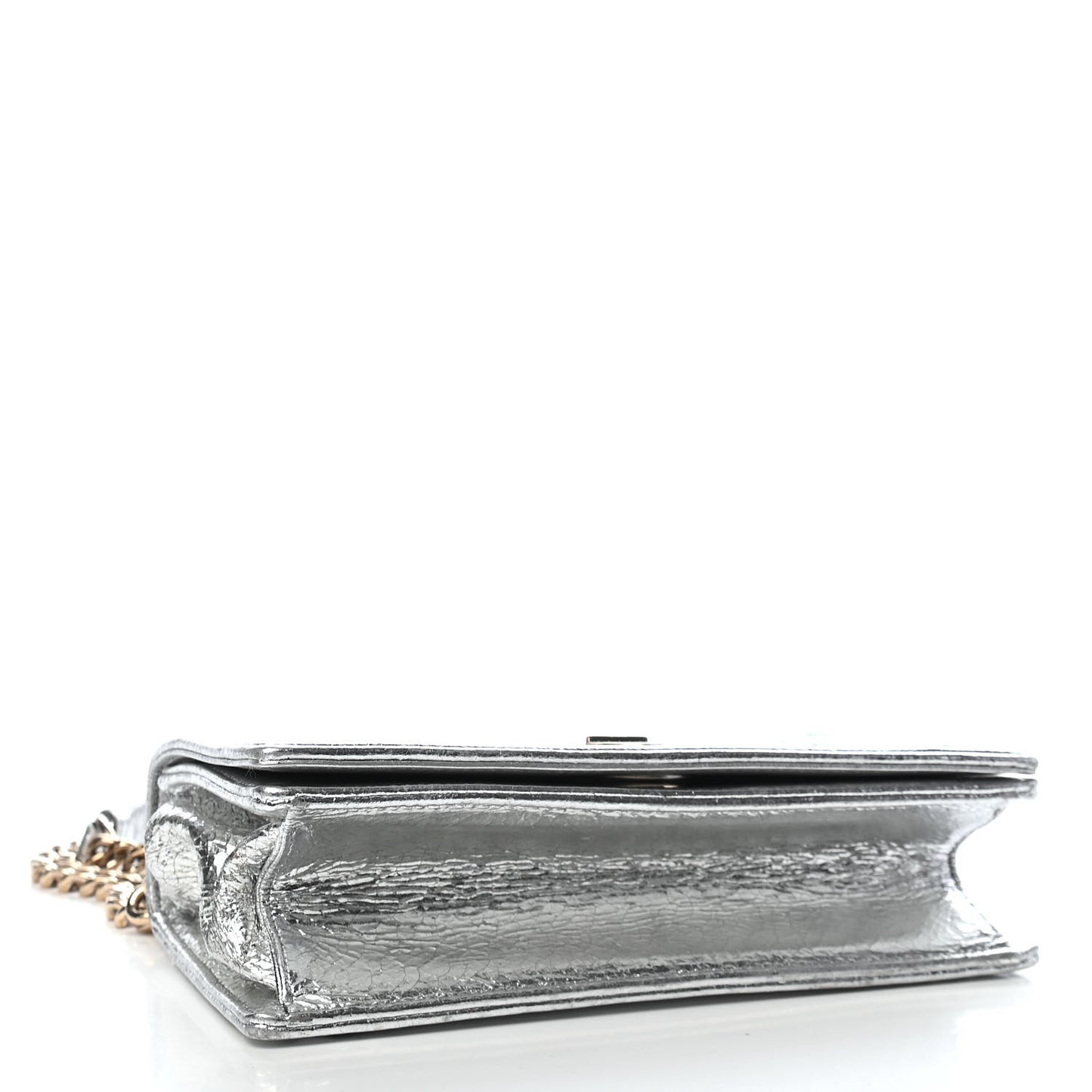 Metallic Ceramic Effect Deerskin Small Diorama Flap Bag Silver