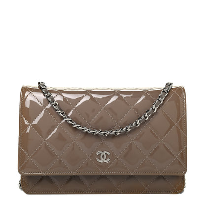 Chanel Patent Quilted Wallet On Chain WOC Brown 1 of 7