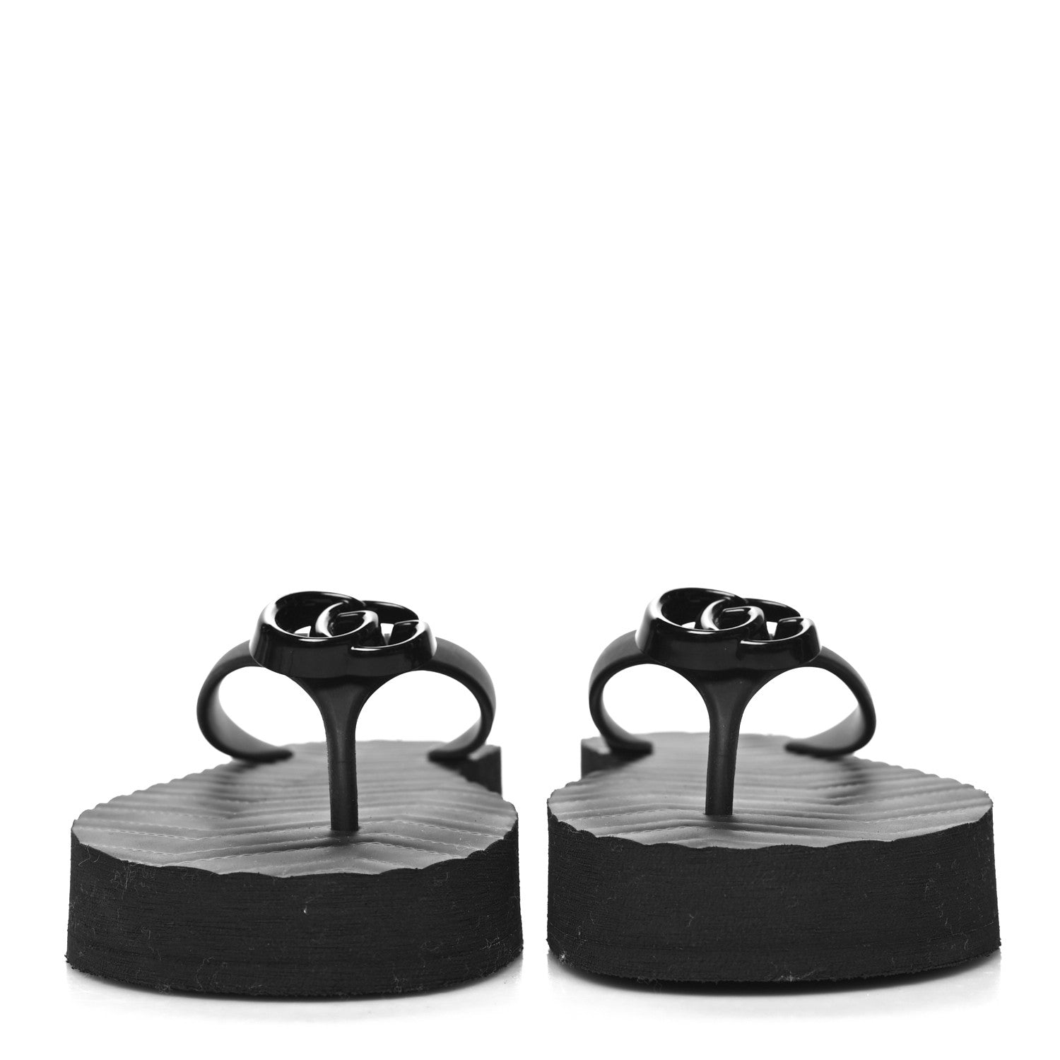 Gucci Rubber Chevron Womens GG Thong Sandals 39 Black 2 of 7