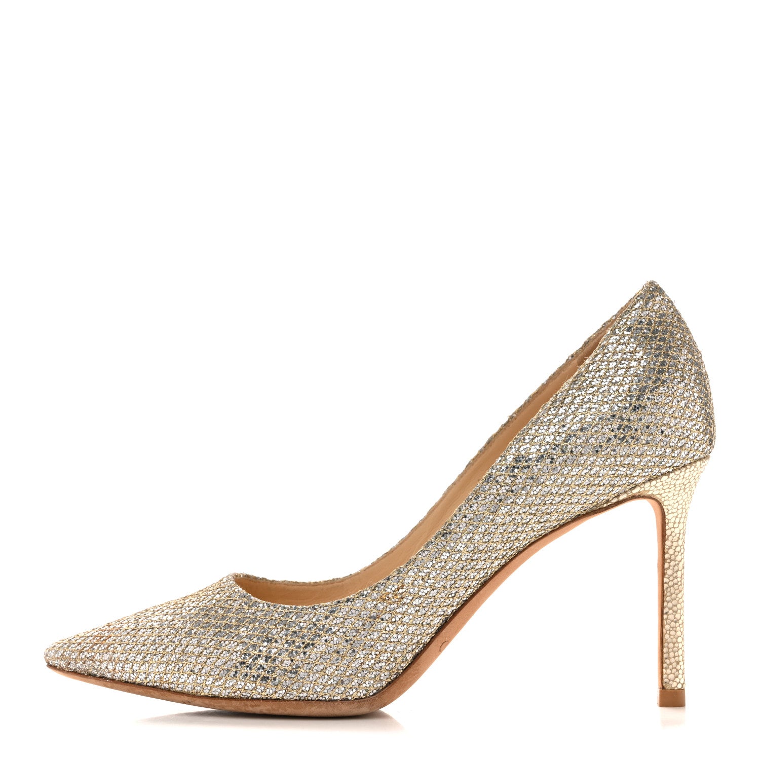 Jimmy Choo Glitter Fabric Romy 85 Pumps 37.5 Champagne 1 of 10