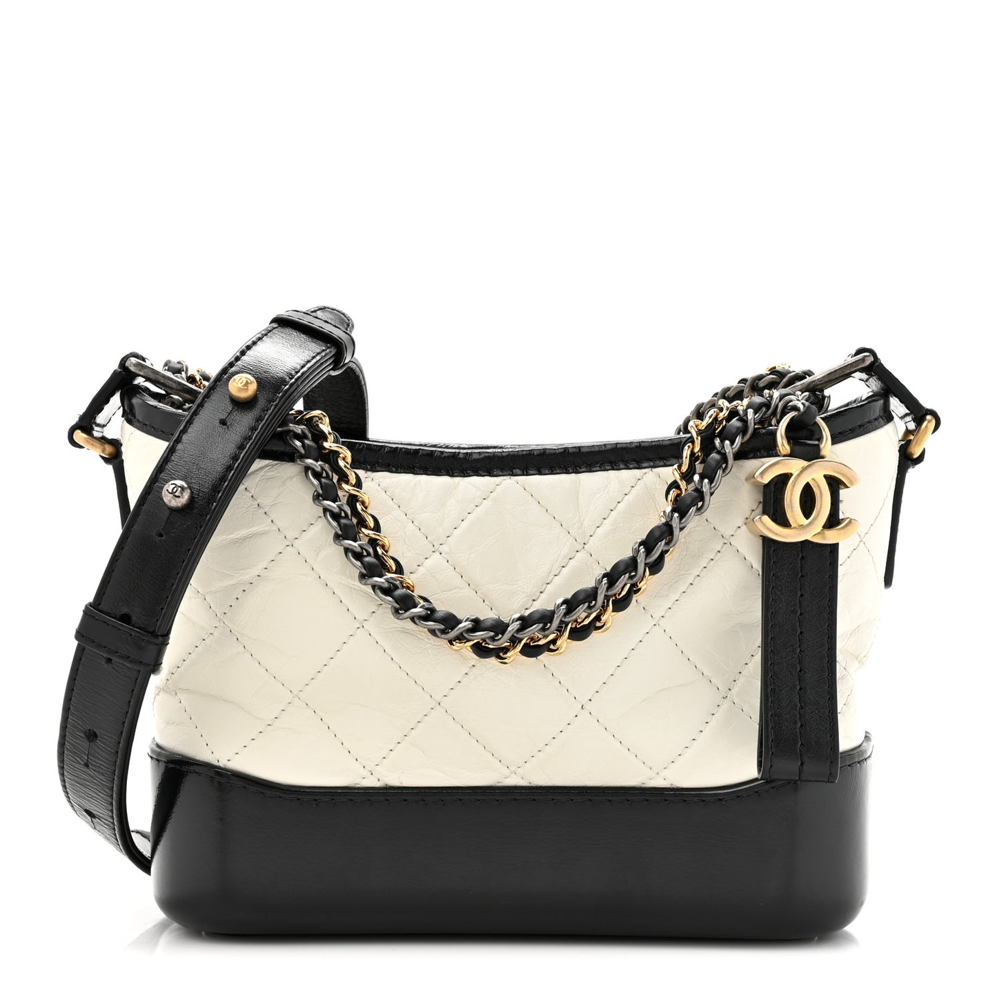 Aged Calfskin Quilted Small Gabrielle Hobo Black White