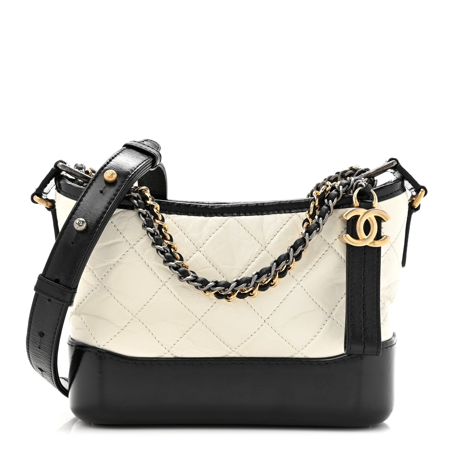 Chanel Aged Calfskin Quilted Small Gabrielle Hobo Black White 1 of 14