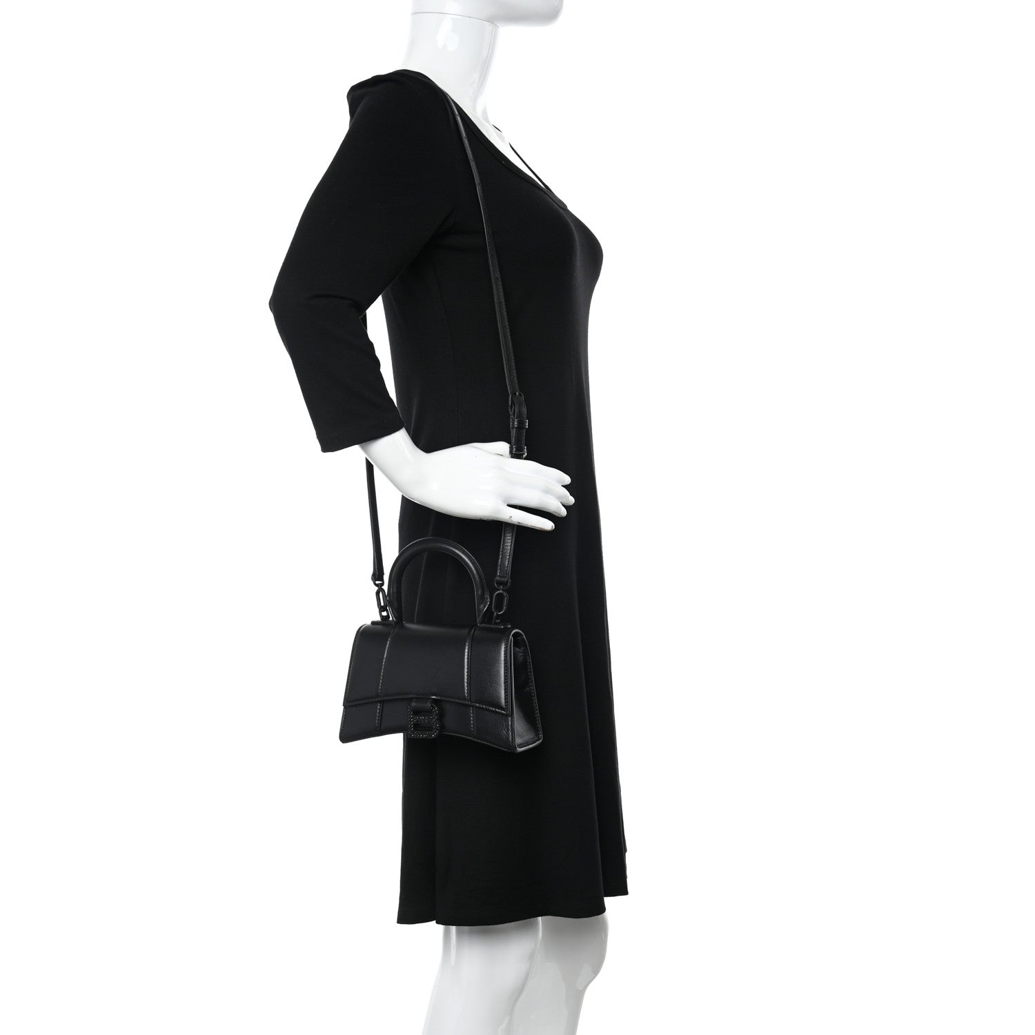 Balenciaga Shiny Box Calfskin Strass Hourglass Top Handle Bag XS Black 2 of 13