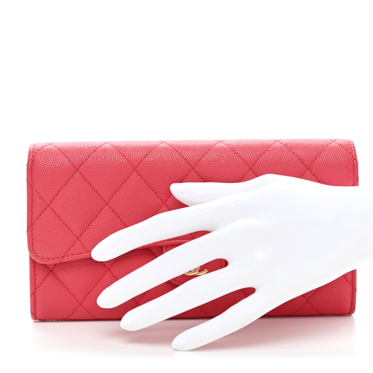 Caviar Quilted Large Gusset Flap Wallet Pink