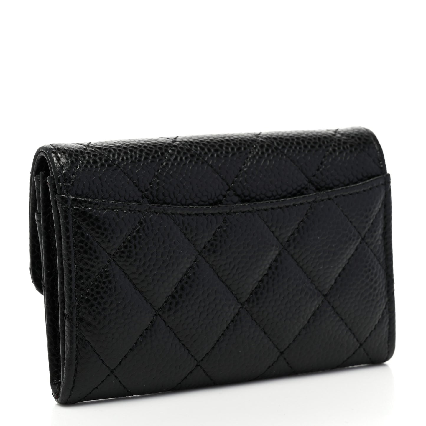 Caviar Quilted Flap Card Holder Wallet Black