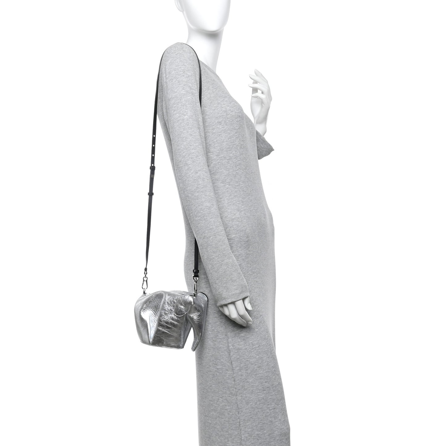 Metallic Calfskin Mini Elephant Crossbody Bag Silver