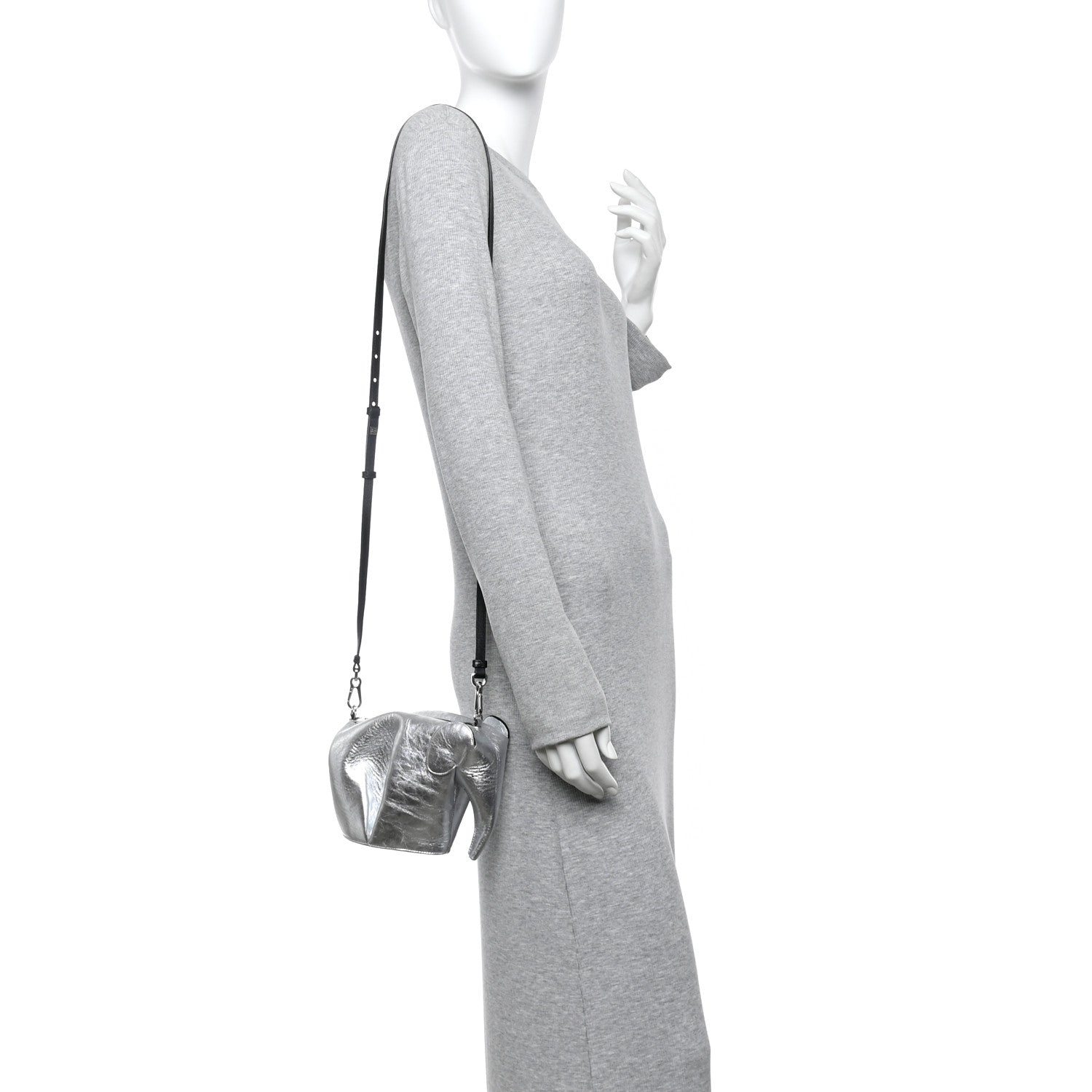 Loewe Metallic Calfskin Mini Elephant Crossbody Bag Silver 2 of 10