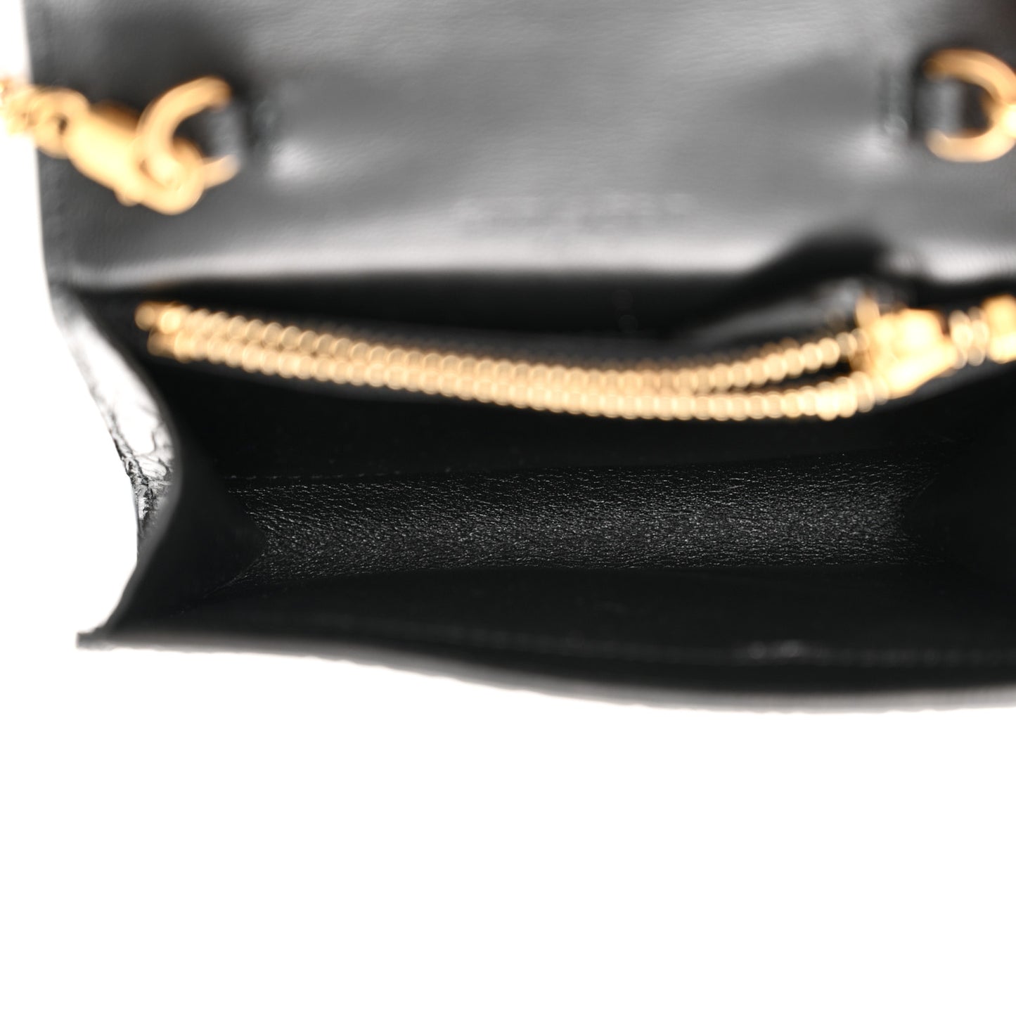 Calfskin Crocodile Embossed Monogram Chain Card Case Black
