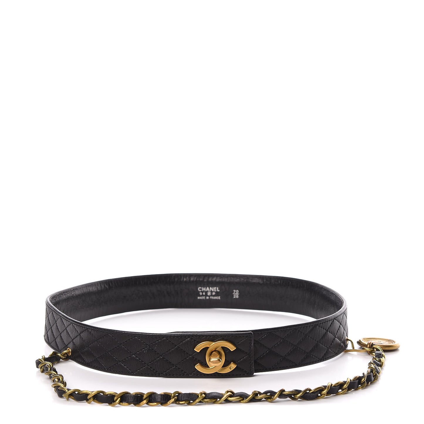 Calfskin Quilted CC Chain 31 Rue Cambon Medallion Belt 70 28 Black