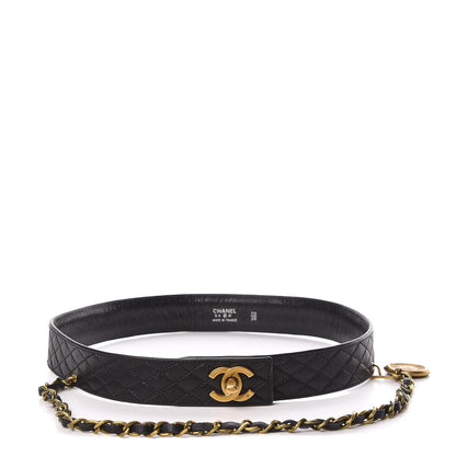 Chanel Calfskin Quilted CC Chain 31 Rue Cambon Medallion Belt 70 28 Black 3 of 8
